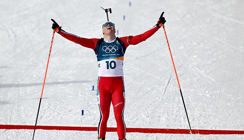 Johannes Dale-Skevdal (Norwegen) kommt jubelnd als Sieger ins Ziel. Es war das 17. Gold für Norwegen bei diesen Spielen - so viel wie nie zuvor. Johannes Dale-Skevdal (Norwegen) kommt jubelnd als Sieger ins Ziel. Es war das 17. Gold für Norwegen bei diesen Spielen - so viel wie nie zuvor.