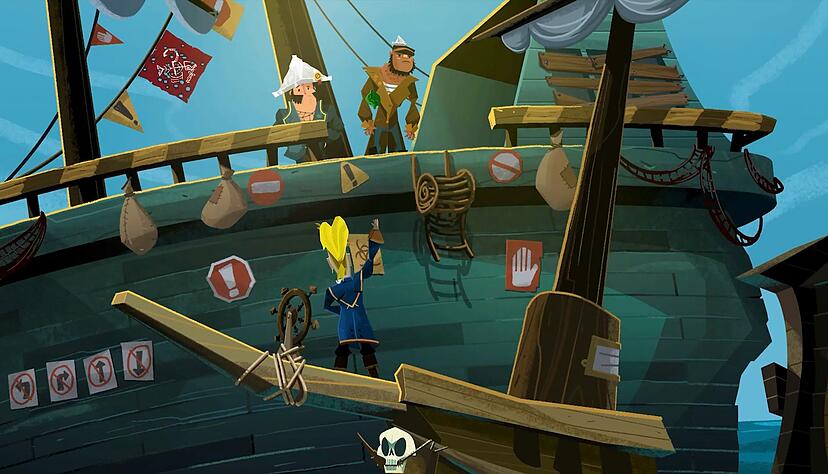 Spielszene aus &laquo;Return to Monkey Island&raquo;: Piraten, lasst die Strickleiter herunter!