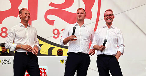 Das bisherige Vorstandstrio wird sich beim VfB Stuttgart verändern. Rouven Kasper (l.) verlässt den Verein in Richtung FC Bayern München.