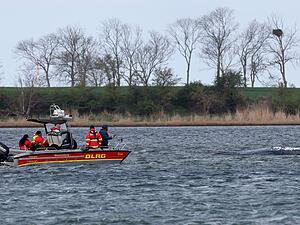 Ein Boot der Deutschen Lebens-Rettungs-Gesellschaft (DLRG) n&auml;hert sich dem gestrandeten Buckelwal vor der Ostseeinsel Poel. Der gestrandete Buckelwal liegt weiterhin im Flachwasser. (Symbolbild)