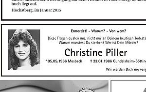Eine Anzeige aus dem Jahr 2015 zeigt: die Ungewissheit quält Christine Pillers Angehörige bis heute. Foto: HSt/Archiv Eine Anzeige aus dem Jahr 2015 zeigt: die Ungewissheit quält Christine Pillers Angehörige bis heute. Foto: HSt/Archiv