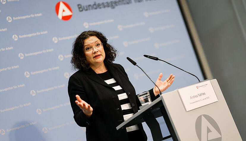 Andrea Nahles, Vorstandsvorsitzende der Bundesagentur f&uuml;r Arbeit, sieht den Arbeitsmarkt in Deutschland weiterhin von der schwachen Konjunktur beeinflusst.