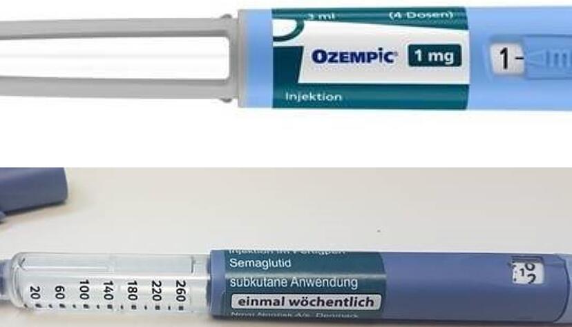 Das Originalmedikament Ozempic oben und die Fälschung, von der Behörden warnen, unten. Das Originalmedikament Ozempic oben und die Fälschung, von der Behörden warnen, unten.