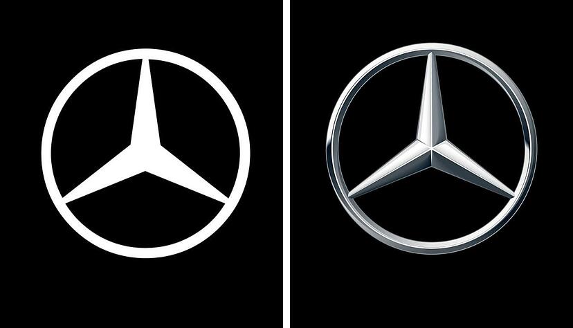 Der Stuttgarter Autobauer Mercedes-Benz fällt mit einem neuen Markenzeichen auf. Das Logo, der Stern, ist nun minimalistisch und weiß. Der Stuttgarter Autobauer Mercedes-Benz fällt mit einem neuen Markenzeichen auf. Das Logo, der Stern, ist nun minimalistisch und weiß.