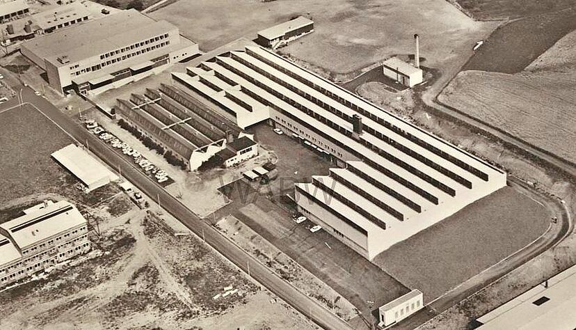 Diese Luftaufnahme zeigt den fr&uuml;heren Firmensitz von Benger-Ribana an der Bad Rappenauer Raffeissenstra&szlig;e.