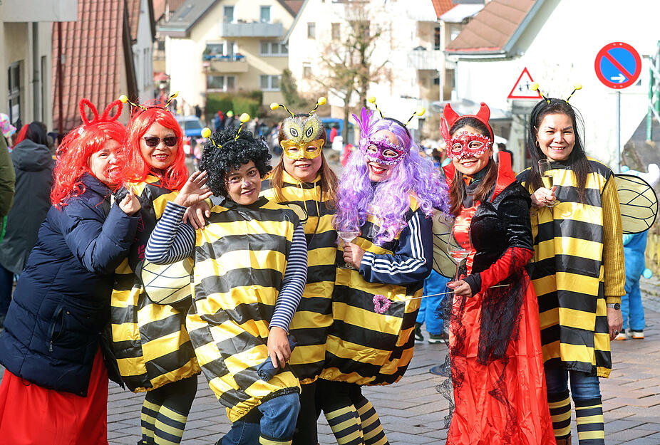 Fantasievolle Kost&uuml;me pr&auml;gen das Bild des n&auml;rrischen Lindwurms in Binswangen.