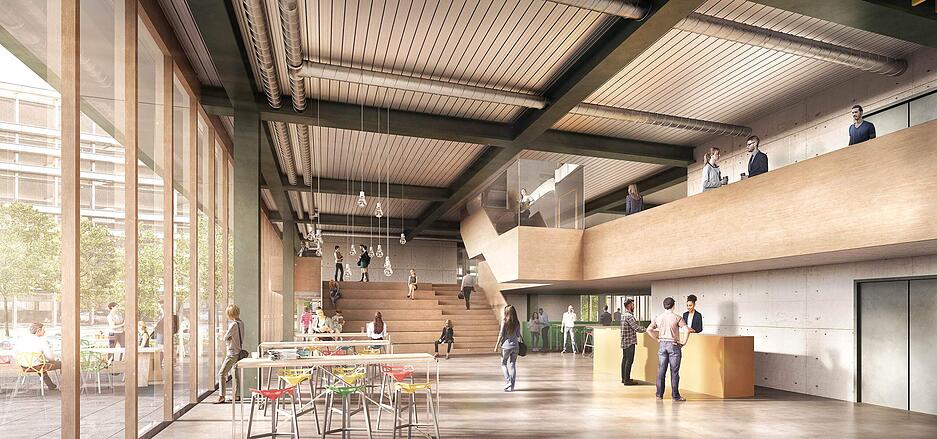 Visualisierungen des neuen Geb&auml;udes der Campus Founders auf dem BIldungscampus, das bis Ende 2022 fertiggestellt werden soll