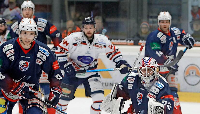 Florian Mnich hat sich in seinem ersten Einsatz über die volle Distanz bewährt: Der Neuzugang dürfte auch an diesem Freitag gegen Bad Tölz den Vorzug im Tor der Heilbronner Falken erhalten.
Foto: Marc Schmerbeck Florian Mnich hat sich in seinem ersten Einsatz über die volle Distanz bewährt: Der Neuzugang dürfte auch an diesem Freitag gegen Bad Tölz den Vorzug im Tor der Heilbronner Falken erhalten.
Foto: Marc Schmerbeck