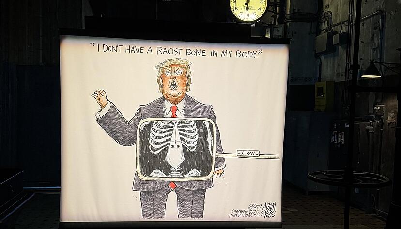 Auch einige Karikaturen, die mit dem Thema "Röntgen" spielen, sind zu sehen.