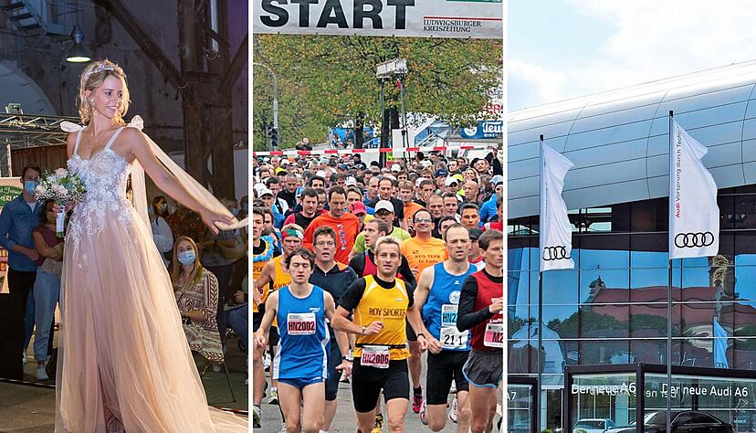Im Alten E-Werk (Foto links) dreht sich alles rund ums Thema Heiraten, beim Bottwartal-Marathon (Mitte) gehen Läufer auf mehreren Distanzen an den Start, und am Neckarsulmer Audi Forum wird der 40. Geburtstag von Audi Sport gefeiert. Im Alten E-Werk (Foto links) dreht sich alles rund ums Thema Heiraten, beim Bottwartal-Marathon (Mitte) gehen Läufer auf mehreren Distanzen an den Start, und am Neckarsulmer Audi Forum wird der 40. Geburtstag von Audi Sport gefeiert.