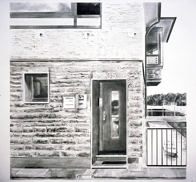 Yves Bélorgey, Die Schleuse Horkheim, Heilbronn, Archtiekt: Paul Bonatz (1927- 1929), Juli/August 2018, Graphit auf Papier, 240 x 240 cm