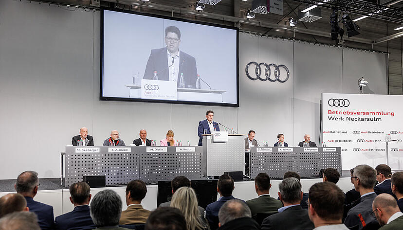 Alexander Reinhart macht gegen&uuml;ber dem Vorstandschef klar, dass den Neckarsulmern die bisherigen Zusagen f&uuml;r den Standort nicht weit genug gehen.