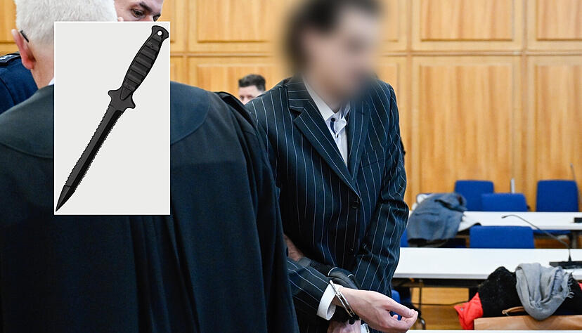 Um diesen Dolch (kleines Foto) ging es im Prozess gegen drei mutma&szlig;liche Islamisten. W&auml;re er bei einem mutma&szlig;lichem Angriff auf eine j&uuml;dische Einrichtung zum Einsatz gekommen?