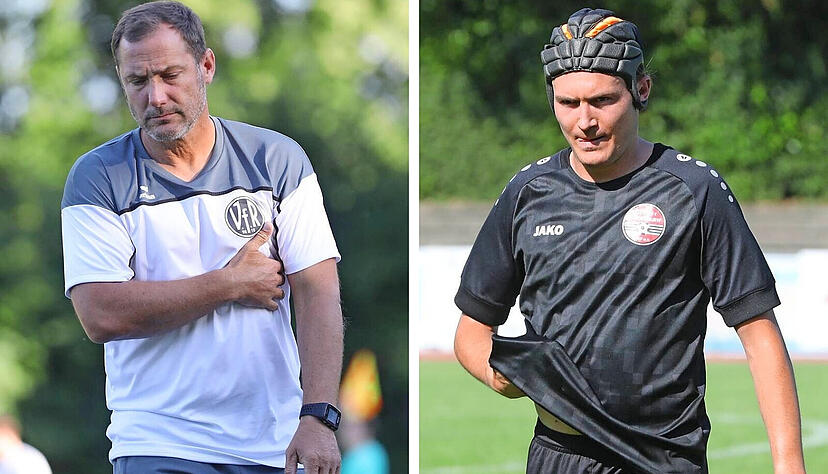 VfR-Coach Markus Lang (links) und Türkspor-Spielertrainer Julian Grupp.