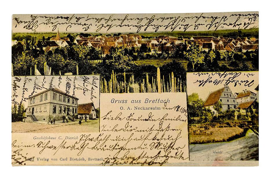 Früher wurde die Vorderseite von Postkarten beschriftet. So auch diese Karte aus Brettach. Früher wurde die Vorderseite von Postkarten beschriftet. So auch diese Karte aus Brettach.