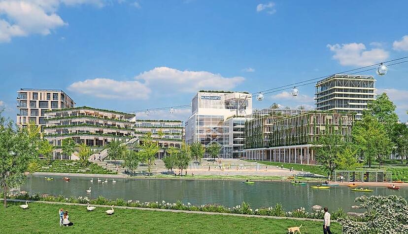 Gondeln schweben über den Neckar auf den Bildungscampus West. So stellen sich die Planer die Heilbronner Seilbahn vor.
