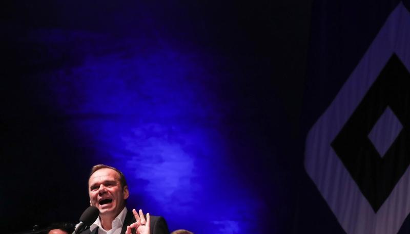 Bernd Hoffmann spricht auf der Mitgliederversammlung des Hamburger SV. Foto:&nbsp;Christian Charisius