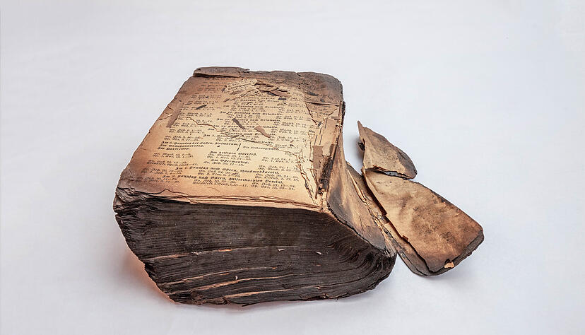 Die Bibel, aufbewahrt in einem kleinen Kästchen "ähnlich einer Schmuckschatulle", wurde zu einer "Familienreliquie" gegen das Vergessen. Die Bibel, aufbewahrt in einem kleinen Kästchen "ähnlich einer Schmuckschatulle", wurde zu einer "Familienreliquie" gegen das Vergessen.