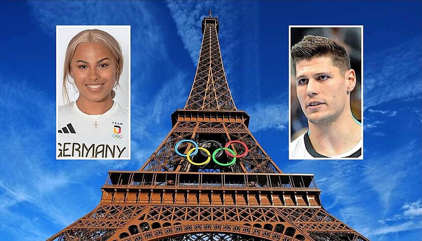 Der Eifelturm (großes Foto) im Zeichen der Olympischen Spiele: Am Freitag, 26. Juli, findet die Eröffnungszeremonie in Paris statt. Sicher dabei sind Handballer Sebastian Heymann und Weitspringerin Laura Raquel Müller. Der Eifelturm (großes Foto) im Zeichen der Olympischen Spiele: Am Freitag, 26. Juli, findet die Eröffnungszeremonie in Paris statt. Sicher dabei sind Handballer Sebastian Heymann und Weitspringerin Laura Raquel Müller.