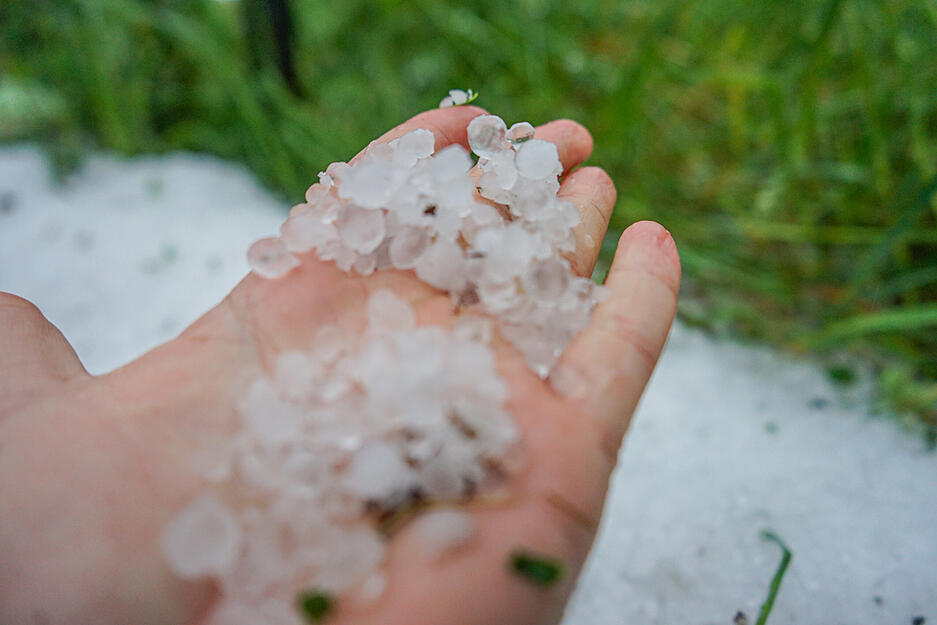 Hagelkörner mit einem kirschkerngroßen Durchmesser sind am Mittwoch in Baden-Württemberg gefallen. Hagelkörner mit einem kirschkerngroßen Durchmesser sind am Mittwoch in Baden-Württemberg gefallen.
