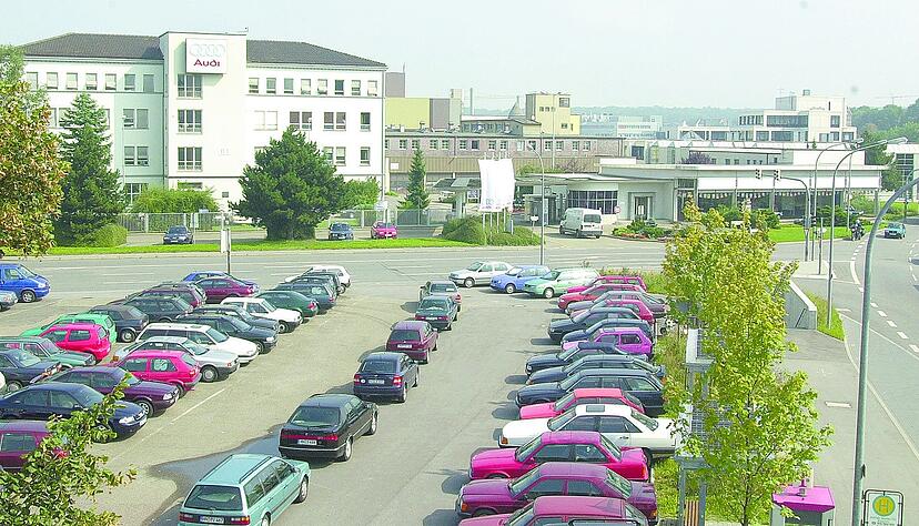 Ein Blick zur&uuml;ck auf das Gel&auml;nde rund um das ehemalige Tor 1 des Audi-Werks Neckarsulm. Dort ist unter anderen das Forum entstanden.