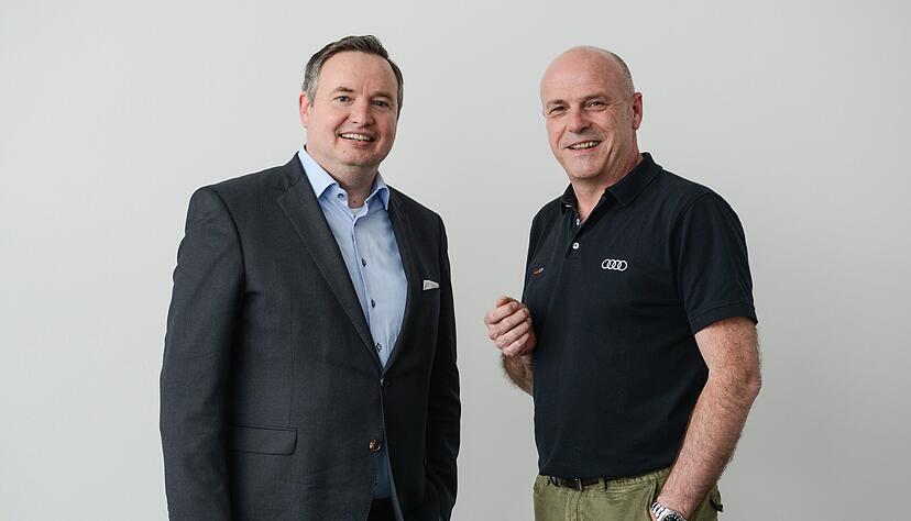 Frank Loydl (li.) und Henrik Ljungstr&ouml;m haben gro&szlig;e Pl&auml;ne f&uuml;r das Projekt XL2, ein Joint Venture von Audi und Capgemini. Das Bild ist im Februar entstanden.
Foto: Audi
