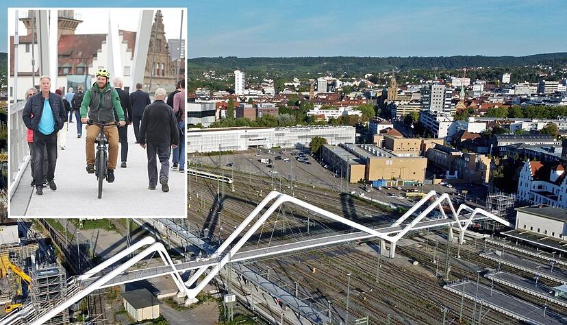 Die Buga-Brücke in Heilbronn wurde am Donnerstag für Fußgänger und Radfahrer freigegeben. Die Buga-Brücke in Heilbronn wurde am Donnerstag für Fußgänger und Radfahrer freigegeben.