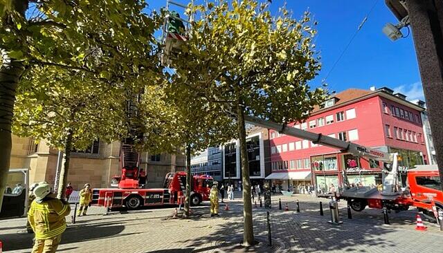 Ein Mann hatte sich mit einer Hubarbeitsb&uuml;hne im Ge&auml;st verfangen.
Foto: Manuel Maier