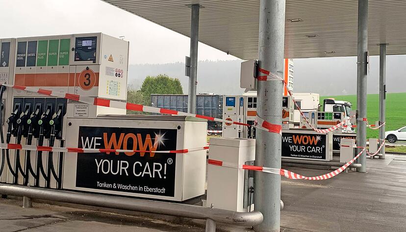 Die zw&ouml;lf Zapfs&auml;ulen der Tankstelle Klemm in Eberstadt sind derzeit gesperrt. Shop und Waschanlage sind ge&ouml;ffnet.