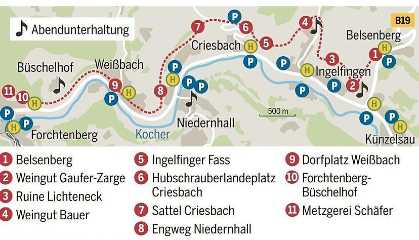 Bei der Kochertaler Genießertour am 23. und 24. August 2025 locken elf kulinarische Stationen in den Weinbergen zwischen Forchtenberg und Künzelsau-Belsenberg.