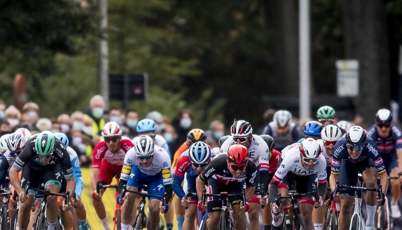 Beim Zielsprint soll ein Fahrer durch Pascal Ackermann (l) zu Fall gekommen sein. Beim Zielsprint soll ein Fahrer durch Pascal Ackermann (l) zu Fall gekommen sein.
