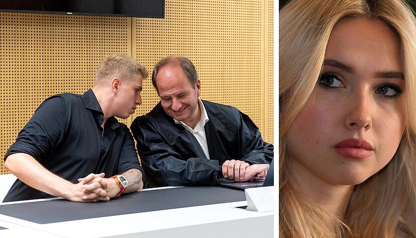 Der Verurteilte (ganz links) im Gespräch mit seinem Anwalt.