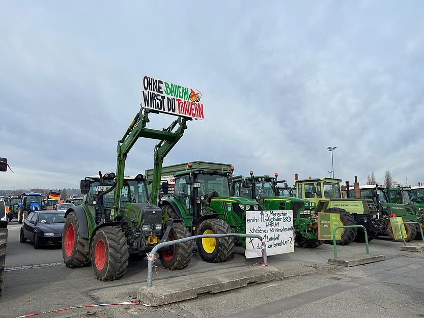 Protestierende Bauern auf dem Weg nach Stuttgart