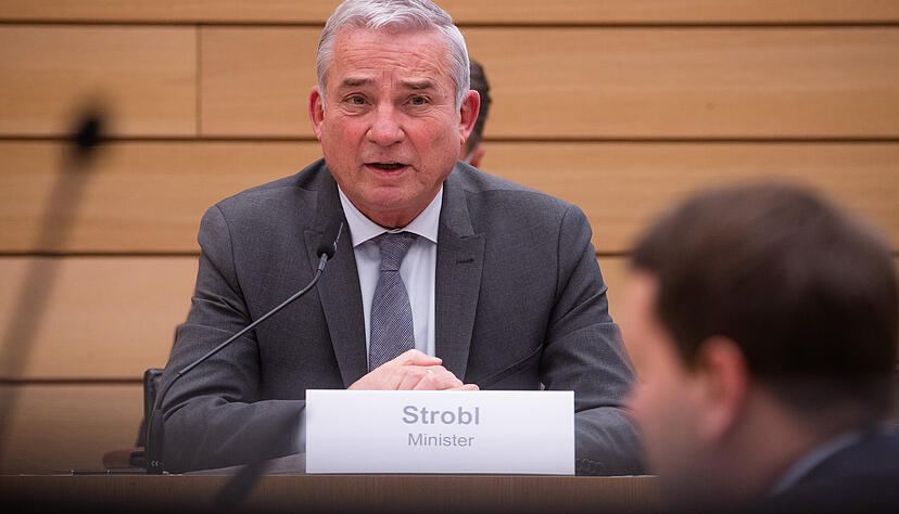 Thomas Strobl (CDU), Innenminister von Baden-Württemberg, spricht bei einer öffentlichen Sitzung des Innenausschusses des Landtags im Plenarsaal. Foto: dpa