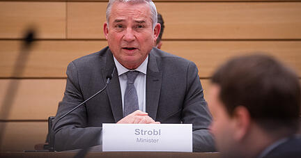 Thomas Strobl (CDU), Innenminister von Baden-Württemberg, spricht bei einer öffentlichen Sitzung des Innenausschusses des Landtags im Plenarsaal. Foto: dpa