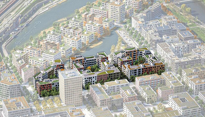 Der zweite Bauabschnitt im neuen Stadtquartier Neckarbogen umfasst drei Baufelder: M, L und K (von links). 20 Investoren und 26 Architekten mischen bei den 28 geplanten Gebäuden mit.
Visualisierung: Stadt Heilbronn Der zweite Bauabschnitt im neuen Stadtquartier Neckarbogen umfasst drei Baufelder: M, L und K (von links). 20 Investoren und 26 Architekten mischen bei den 28 geplanten Gebäuden mit.
Visualisierung: Stadt Heilbronn