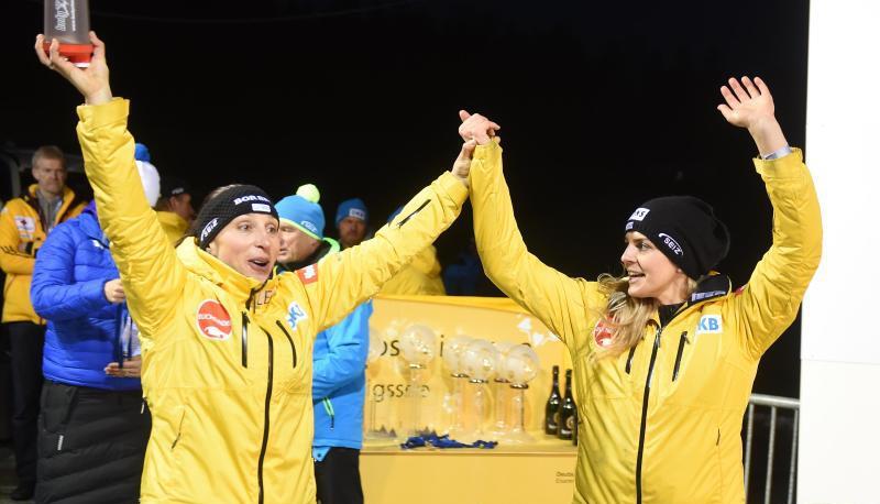 Anja Schneiderheinze (l) landete mit Anschieberin Annika Drazek in Königssee auf Platz drei. Foto: Tobias Hase