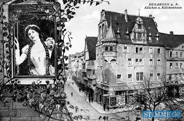 Zusammengestellt von Archiv und Dokumentation der Heilbronner Stimme 

Die Heilbronner Symbolfigur Käthchen schmückt noch heute viele Postkarten. Diese Ansicht, datiert etwa Ende des 19. Jahrhunderts, zeigt die Westseite des Marktplatzes mit dem Käthchenhaus und seinem Erker.