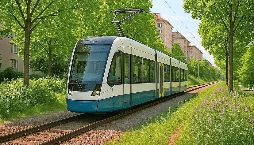 So wie auf diesem KI-generierten Bild stellt sich die Stadtverwaltung von K&uuml;nzelsau k&uuml;nftig Trasse und Z&uuml;ge auf einer reaktivierten Kochertalbahn vor.