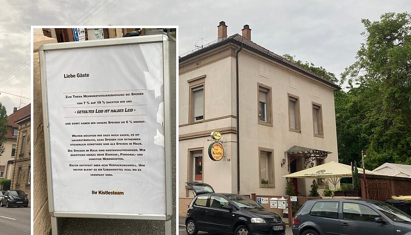 Auch die "Kistle"-Gastronomen &auml;rgern sich per Aufsteller &uuml;ber die Mehrwertsteuer-Thematik in der Gastronomie.