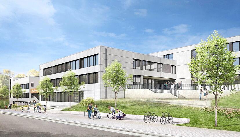 Die animierte Außenansicht zeigt gut, wie sich das neue HGÖ von der Weygangstraße aus präsentieren wird. Der zentrale Zugang verteilt Schüler und Lehrer nach links und rechts.
Fotos: privat Die animierte Außenansicht zeigt gut, wie sich das neue HGÖ von der Weygangstraße aus präsentieren wird. Der zentrale Zugang verteilt Schüler und Lehrer nach links und rechts.
Fotos: privat