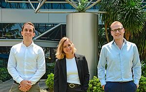 Die drei mit Bezug zur Region Heilbronn: Maximilian Englisch (v.l.), Dominique Herold und Fritz Maier am German Centre.