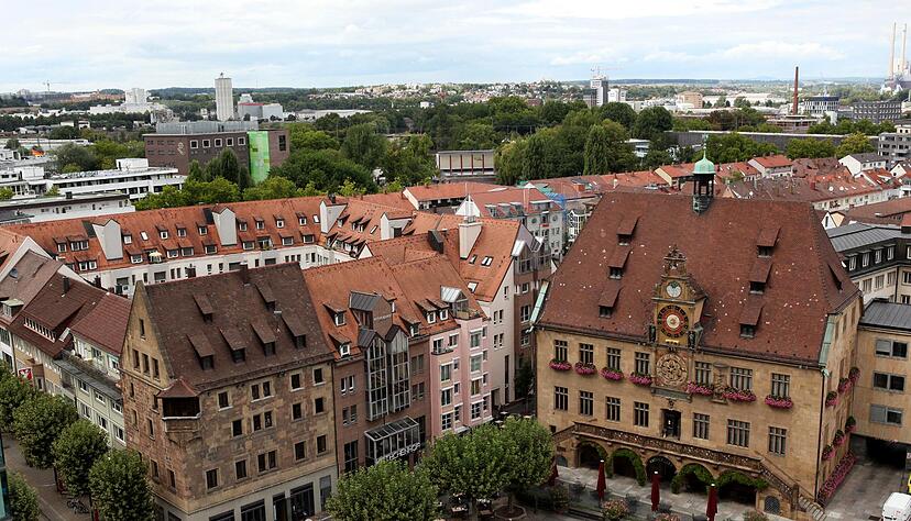Rathaus Heilbronn mit Rathausplatz, Blick von der Kilianskirche