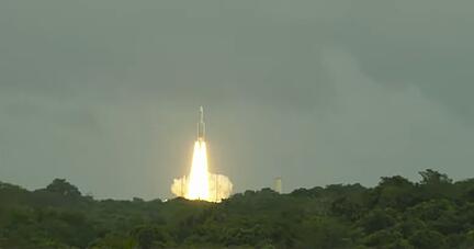 Die Jupiter-Sonde Juice ist am Freitagnachmittag vom Weltraumbahnhof Kourou in Franz&ouml;sisch Guayana ins All gestartet.