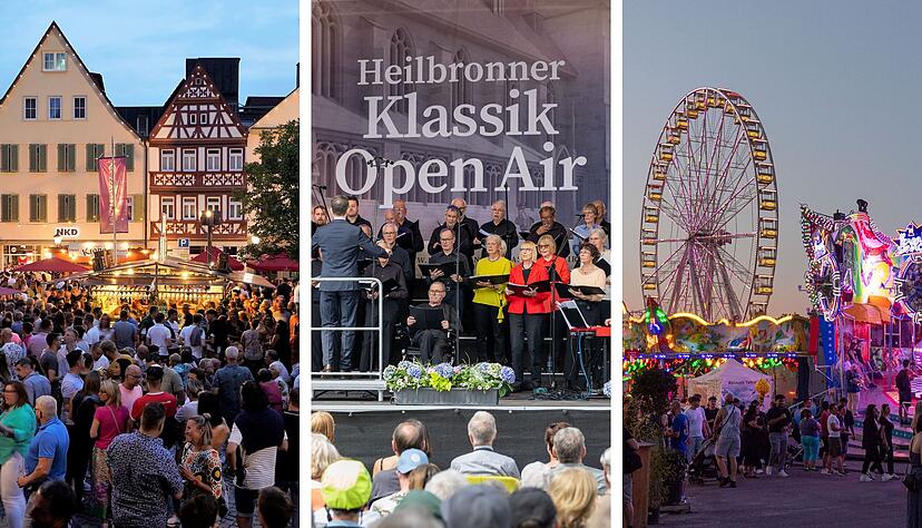 Neben dem Hohenloher Weindorf in Öhringen (von links), dem Klassik-Open-Air und dem Volksfest in Heilbronn finden am Wochenende zahlreiche Feste statt. Neben dem Hohenloher Weindorf in Öhringen (von links), dem Klassik-Open-Air und dem Volksfest in Heilbronn finden am Wochenende zahlreiche Feste statt.