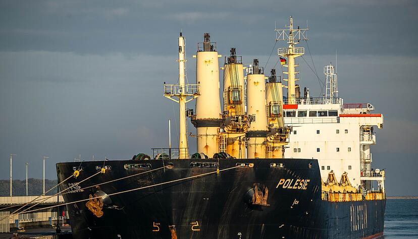 Das Frachtschiff &laquo;Polesie&raquo; in Cuxhaven.