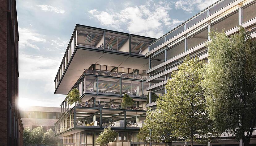 Visualisierungen des neuen Geb&auml;udes der Campus Founders auf dem BIldungscampus, das bis Ende 2022 fertiggestellt werden soll