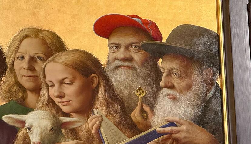 Mit roter Basketballmütze und etwas versteckt: Der Ausschnitt zeigt den deutschen Obdachlosen Burkhard Scheffler als Petrus. Mit roter Basketballmütze und etwas versteckt: Der Ausschnitt zeigt den deutschen Obdachlosen Burkhard Scheffler als Petrus.