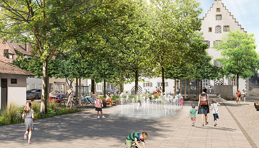 So soll der neue Schlossplatz in Neckarsulm einmal aussehen.
