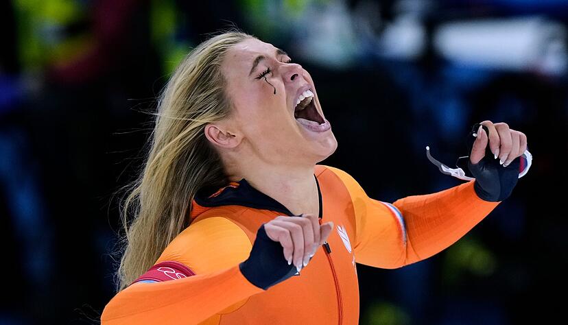 Jutta Leerdam schrie ihre Freude &uuml;ber den Olympiasieg heraus.